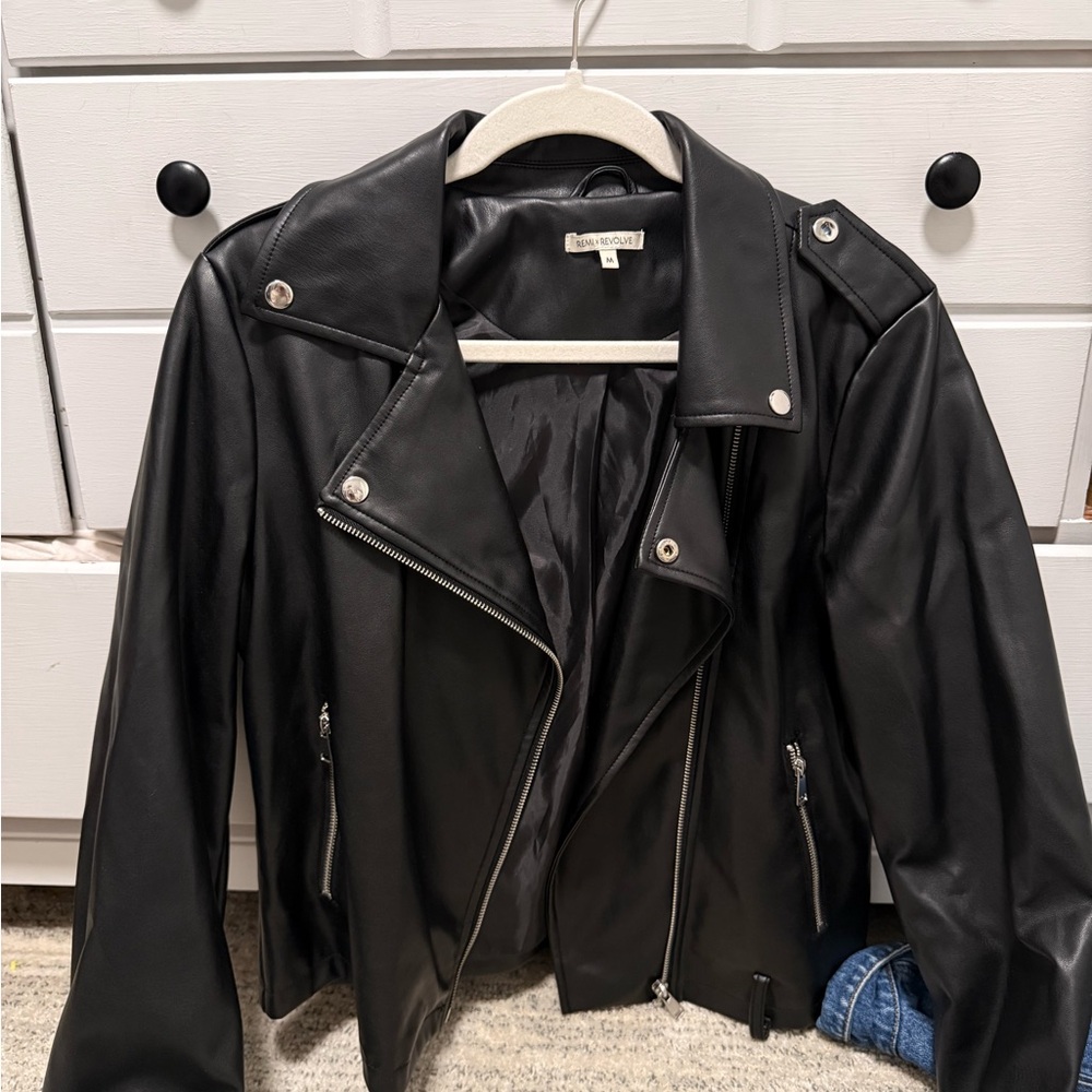 REVOLVE Classic Black Leather Jacket with Metallic Accents